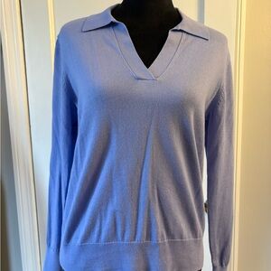 J. Crew Lavender Periwinkle V-Neck Collared Polo Sweater 100% Cotton BY045